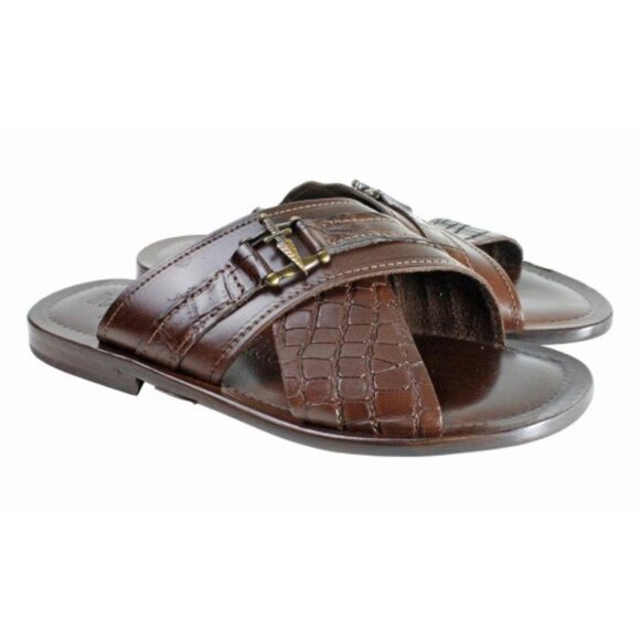 Elhadji Brown Italian Mens Leather Sandals Shoes main image 5